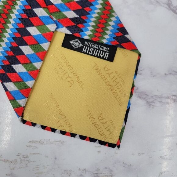 Vintage Retro Geometric Silk Multicolor Dismond Pattern Men's Tie Necktie - Picture 6 of 8